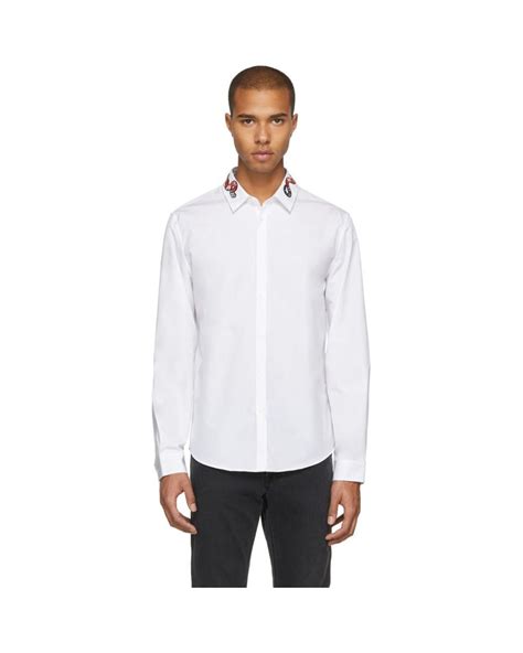 white gucci button up shirt with insect on collar|Gucci White Snake Collar Shirt for Men .